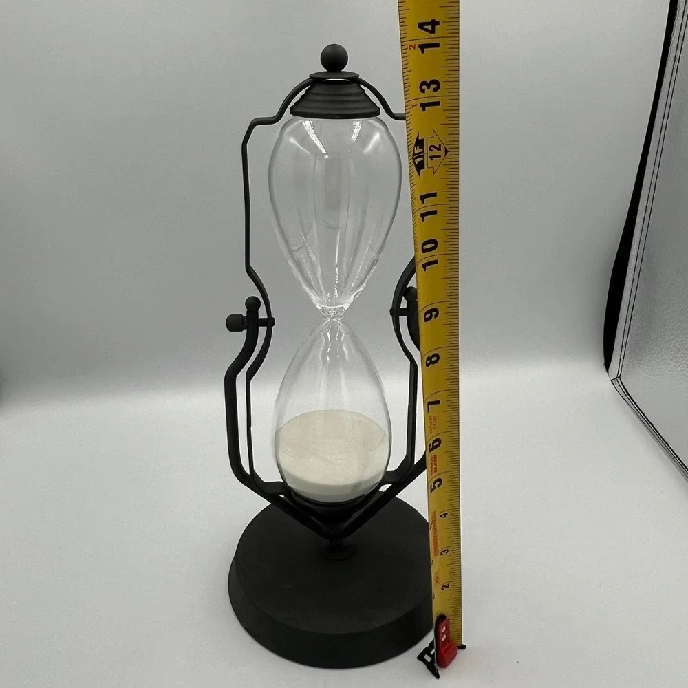 Rotating Hourglass Timer Black Metal Glass Home Decor Brand New